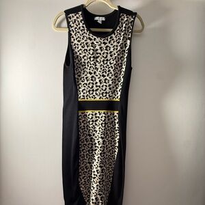 New York & Company Black and Cream Leopard Print Dress